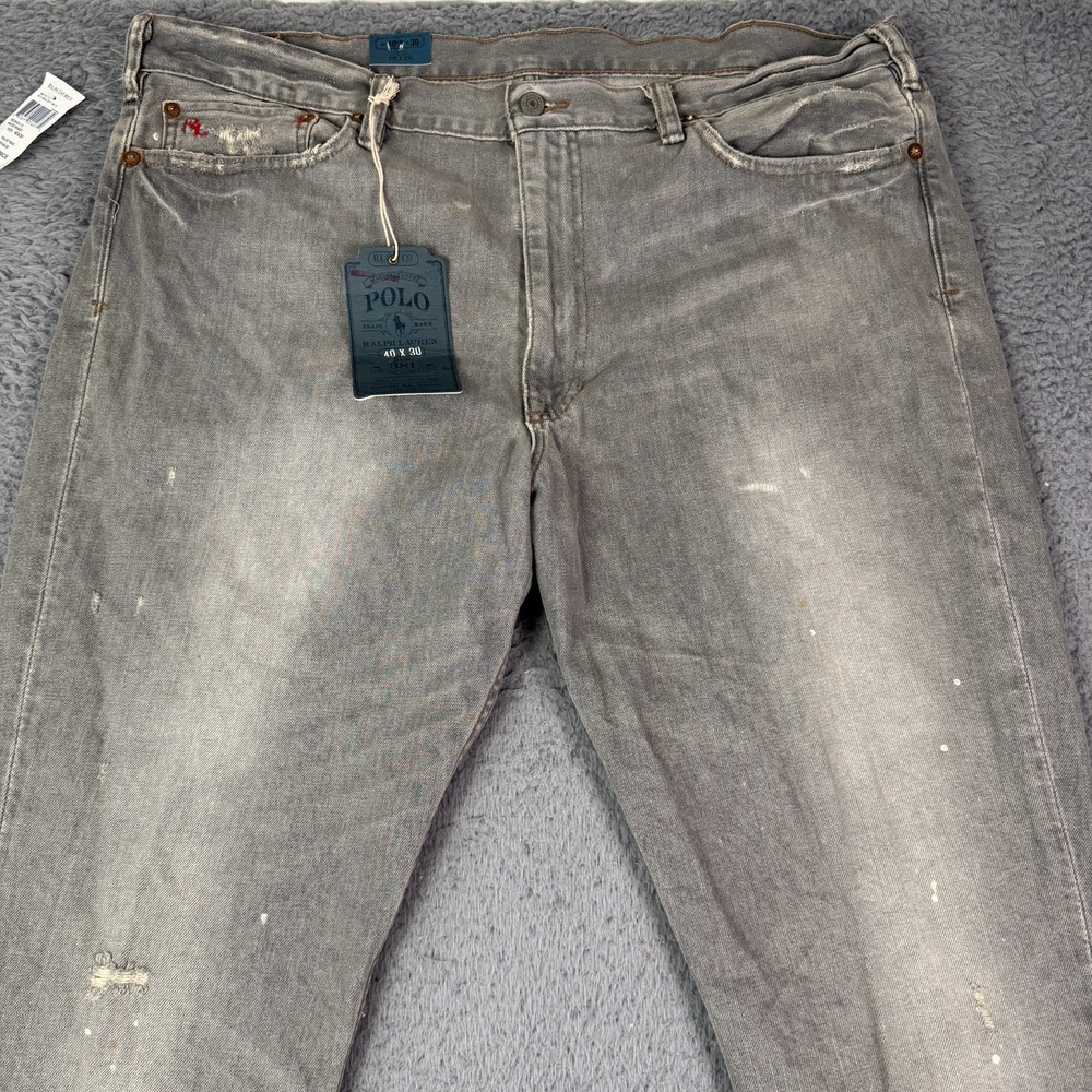 Polo Ralph Lauren Slim 381 Jeans Mens 40x32 (tagged 40x30) Gray Distressed NEW